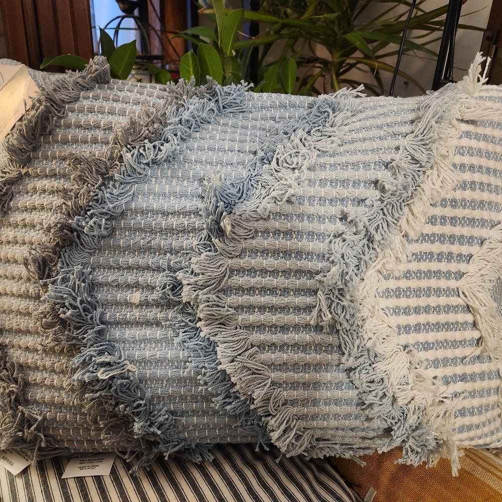 Denim Blue and White Textured Throw Pillow NWT